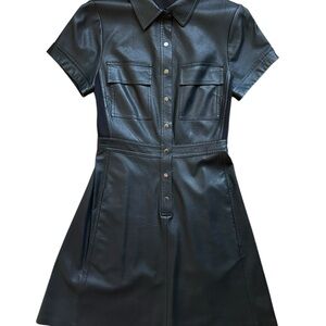 BCBGMAXAZRIA Faux Leather Black Mini Collared Dress, XXS